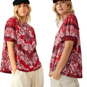 NWT Free People Luly Tee in Berry Rosa Combo Oversized Shirt XS
